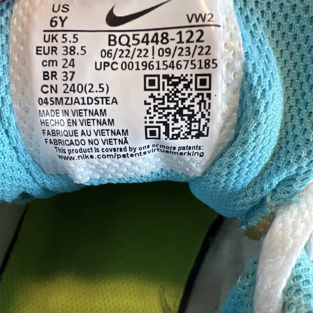 Nike Court Borough Low 2 GS Shoes‎ Size 6Y / Women 7.5 White Volt Blue